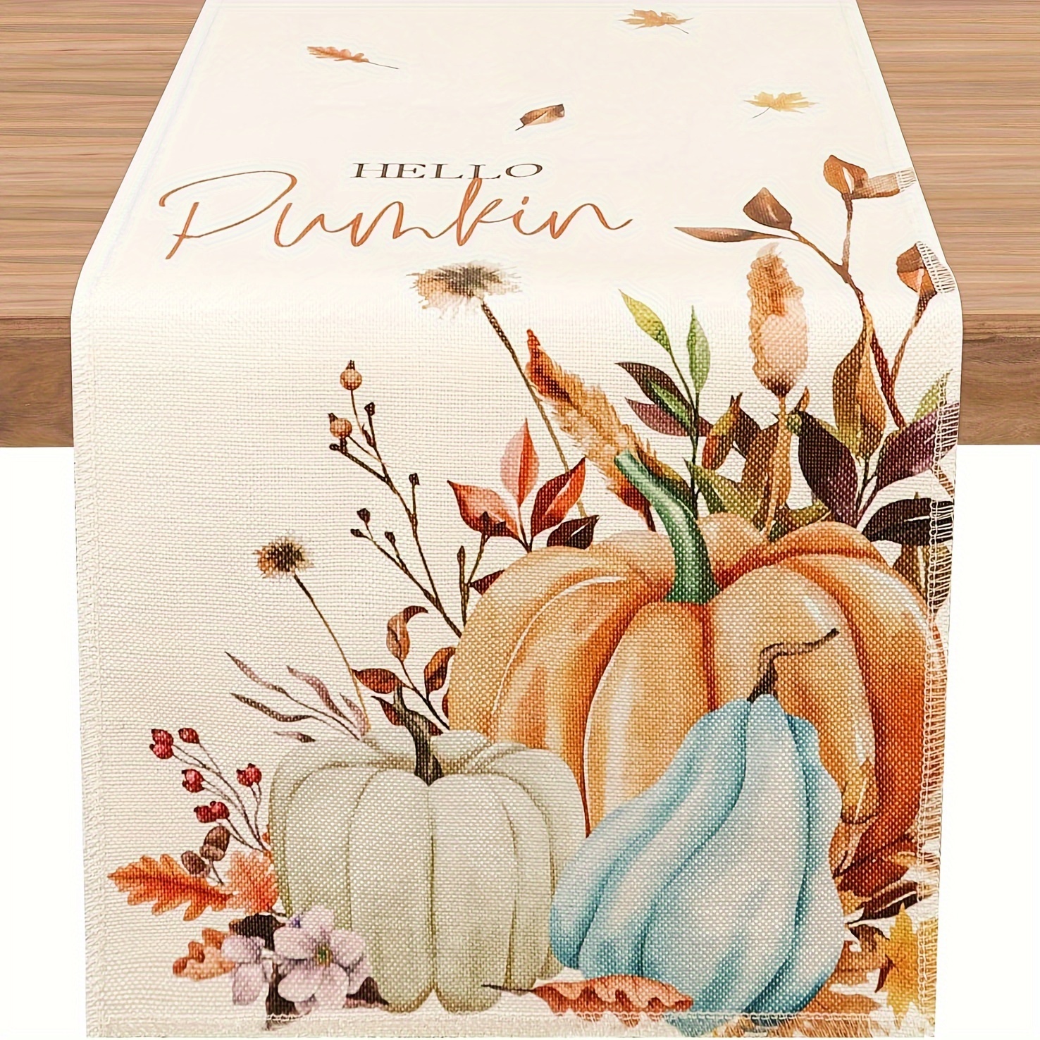 

1pc, Rustic Linen Fall Table Runner, Pumpkin And Autumn Harvest Design, Festive Thanksgiving Holiday Dining Room Decor, For Kitchen Table And Party Decorations