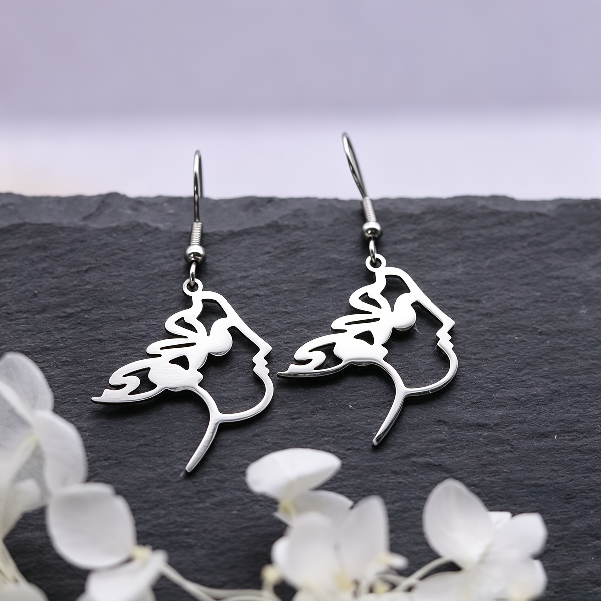 Minimalist Stainless Steel Hollow Butterfly Face Dangle Earrings