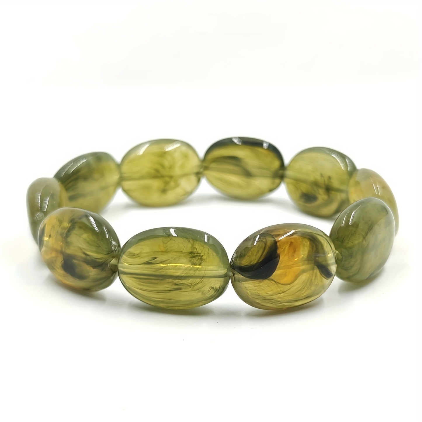 E-shop Handgefertigtes Grünes Verlauf-Wolken-Acrylperlenarmband - 19 cm elliptische Perlen, Unisex Schmuck für Männer & Frauen, & Urlaub, langlebige ,