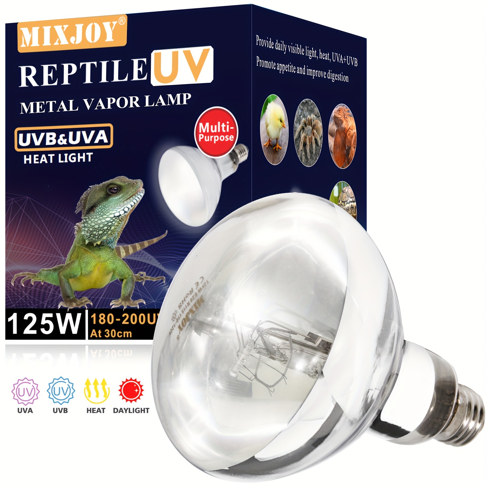 TEMU 125w Reptile Heat Lamp Bulb, High Self-ballasted Uva Uvb Light Bulb, Full Sun Light For Reptile And Use