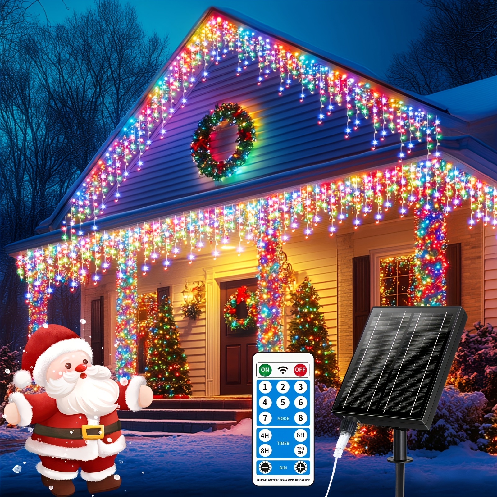 Image of Christmas Outdoor Icicle Christmas Lights 22 5m 2500ma 680led Icicle Lights 8 Timing Remote Control Flash Light String Suitable For Christmas Roof Party Wedding Decoration Color White Warm Light