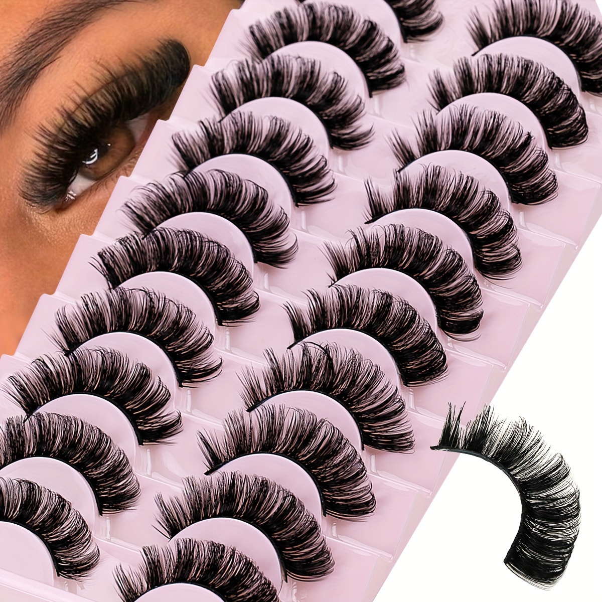 Image of 10 Pairs Of Strip Lashes Dd 3d Fluffy And Fine Lashes, Reusable False Eyelashes For Extensions
