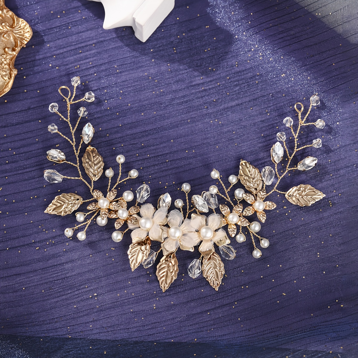 TEMU Fleur de fil à perles en alliage tendance, fleur de feuille, accessoires de cheveux élégants et polyvalents pour tous , accessoires de banquet