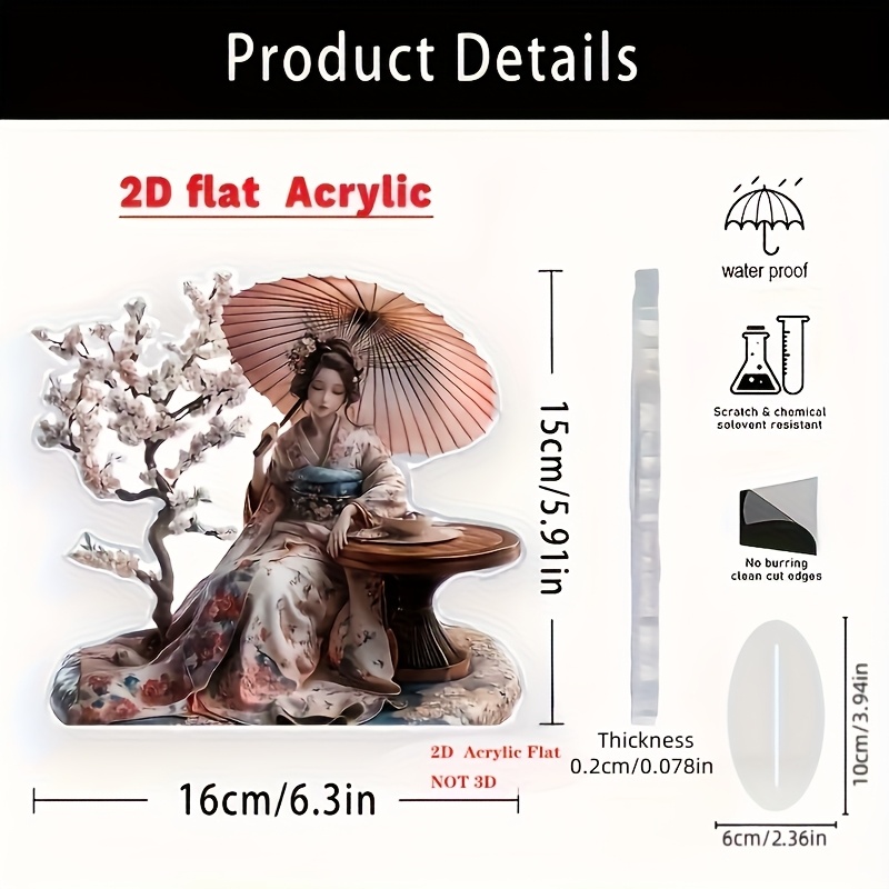 TEMU 2d Flat - [2d Flat] 1pc 2d Flat Printing Acrylic Bohemian Style Japanese Geisha Decorative Ornament, Suitable For Home, Living Room, Bedroom,