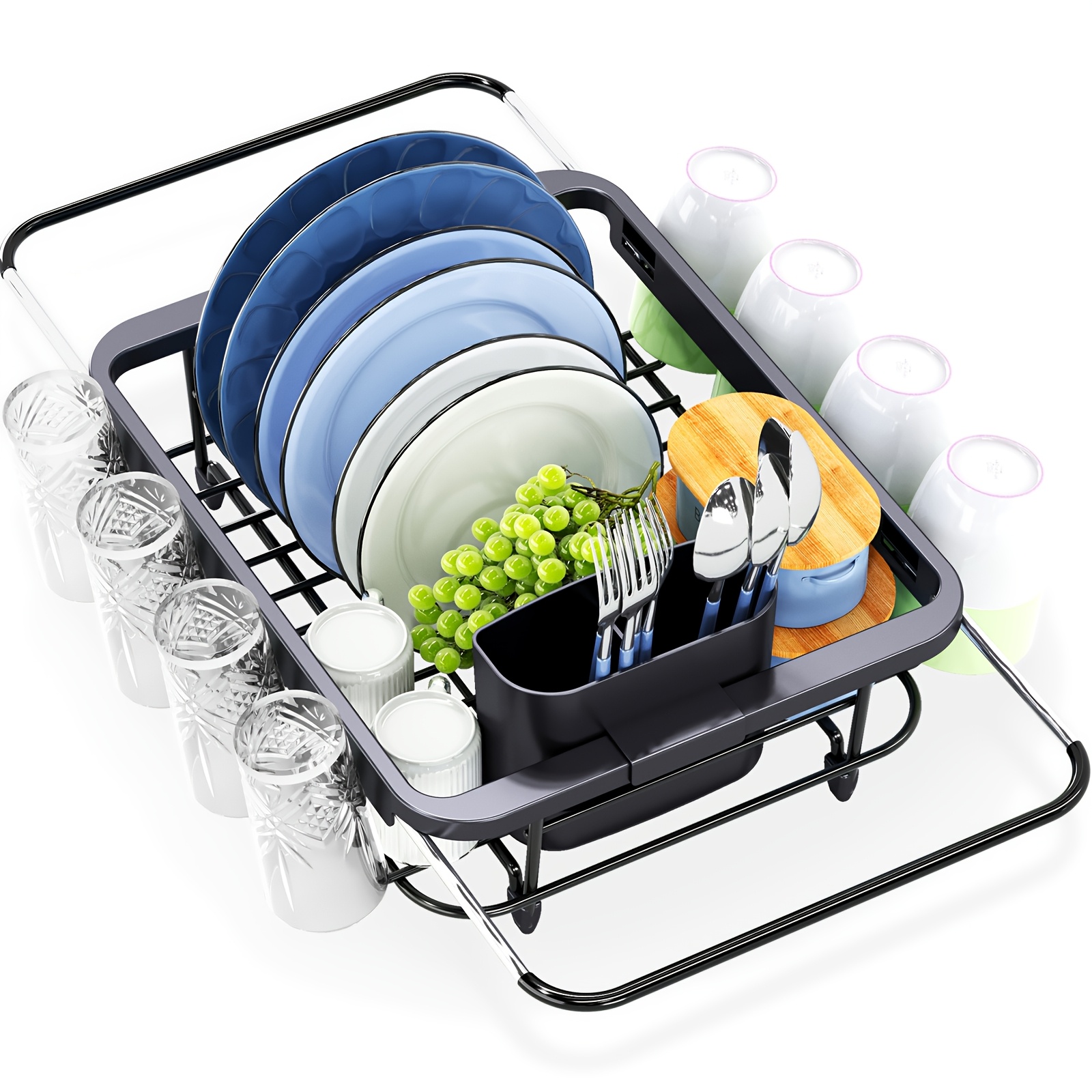 TEMU Kingrack Adjustable Dish Rack In Sink Or On Counter Dish Drainer With Utensil Holder, Expandable Dish Drying Rack Over The Sink, Rustproof For Kitchen