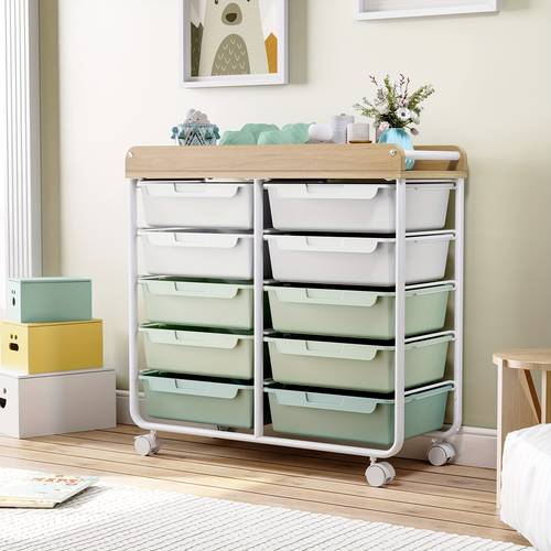 10 tier rolling storage cart featuring drawers a portable organizer with a tabletop versatile utility cart suitable for home office and classroom use organizing for art materials crafts cosmetics