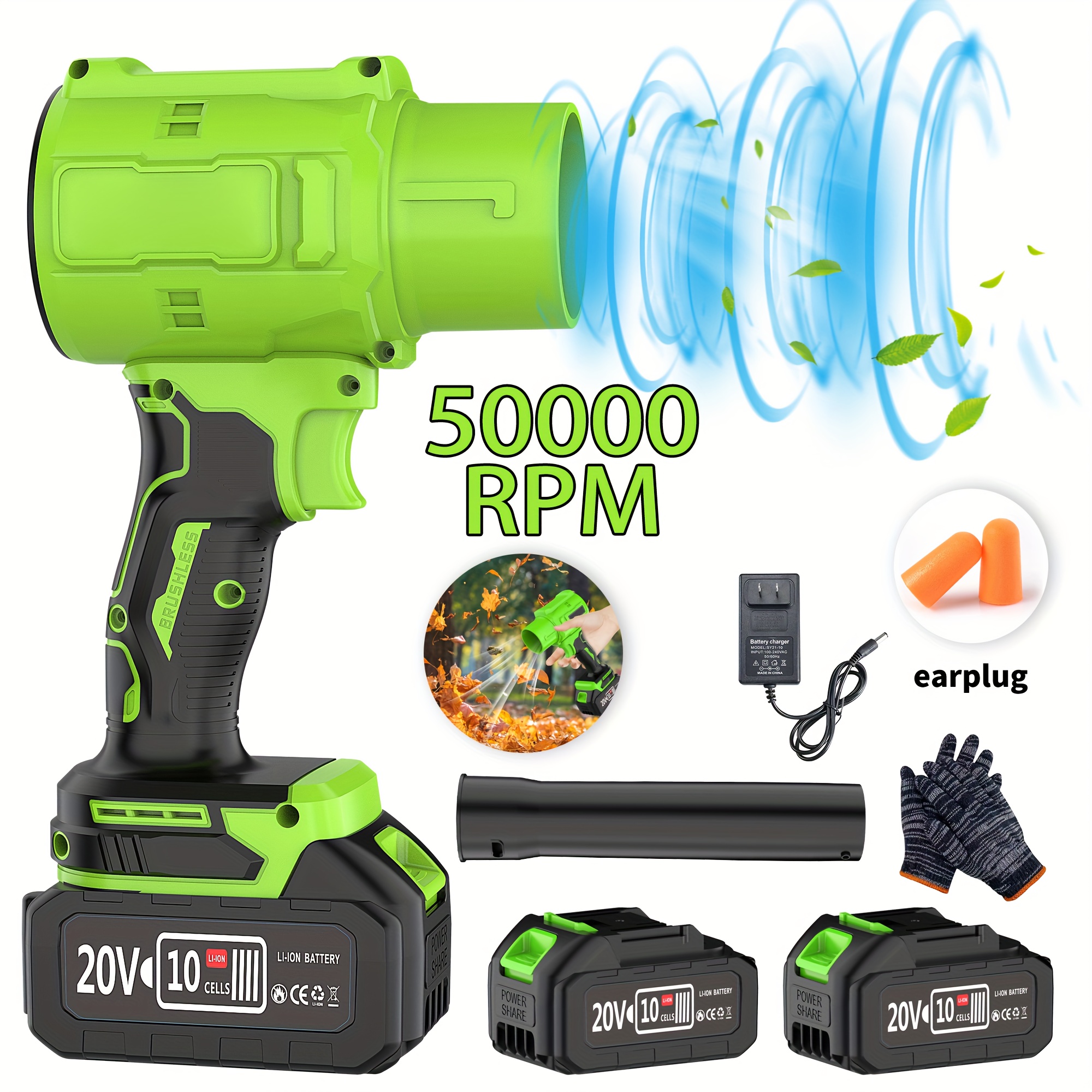 Powerful 50000RPM Cordless Leaf Blower, 20V Turbo Air Blower for Car Drying, Leaf Snow Dust Blowing, with Battery, Perfect Christmas Gift, Holiday Gift Idea, Home Outdoor Cleaning Tool