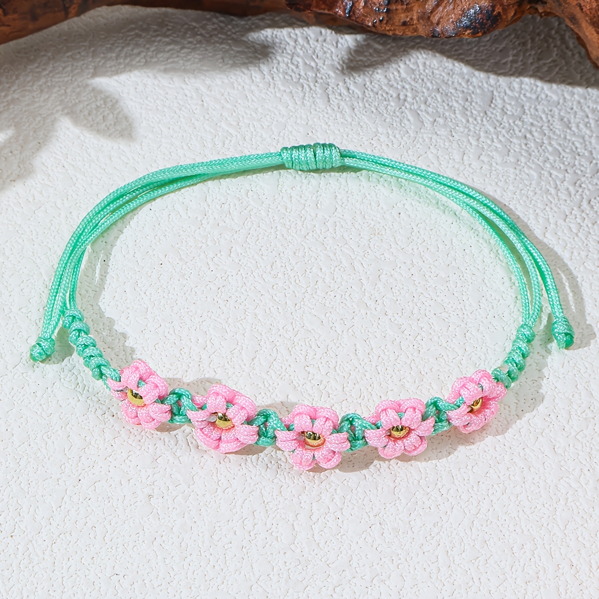 TEMU 1pc Lindo Brazalete de Flores Tejidas Estilo Regalo de Pareja para Mujer Compras de Vacaciones