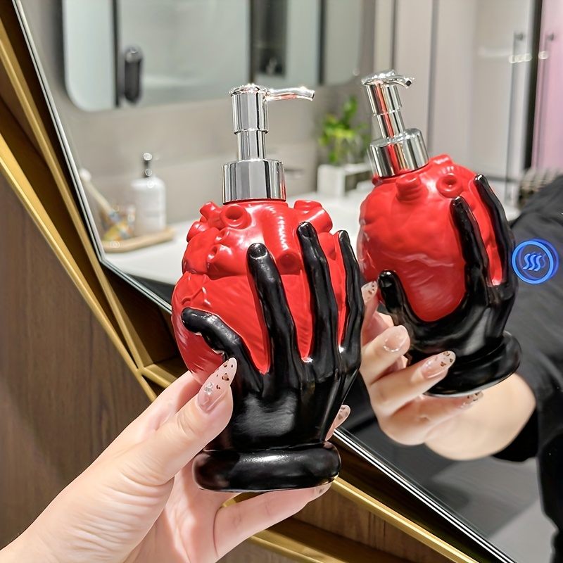 TEMU Creative Unique Resin Black Red Handheld Soap Dispenser, Hotel Sink Liquid Dispenser, Pump-type Empty Bottle Reusable Shampoo Shower Gel