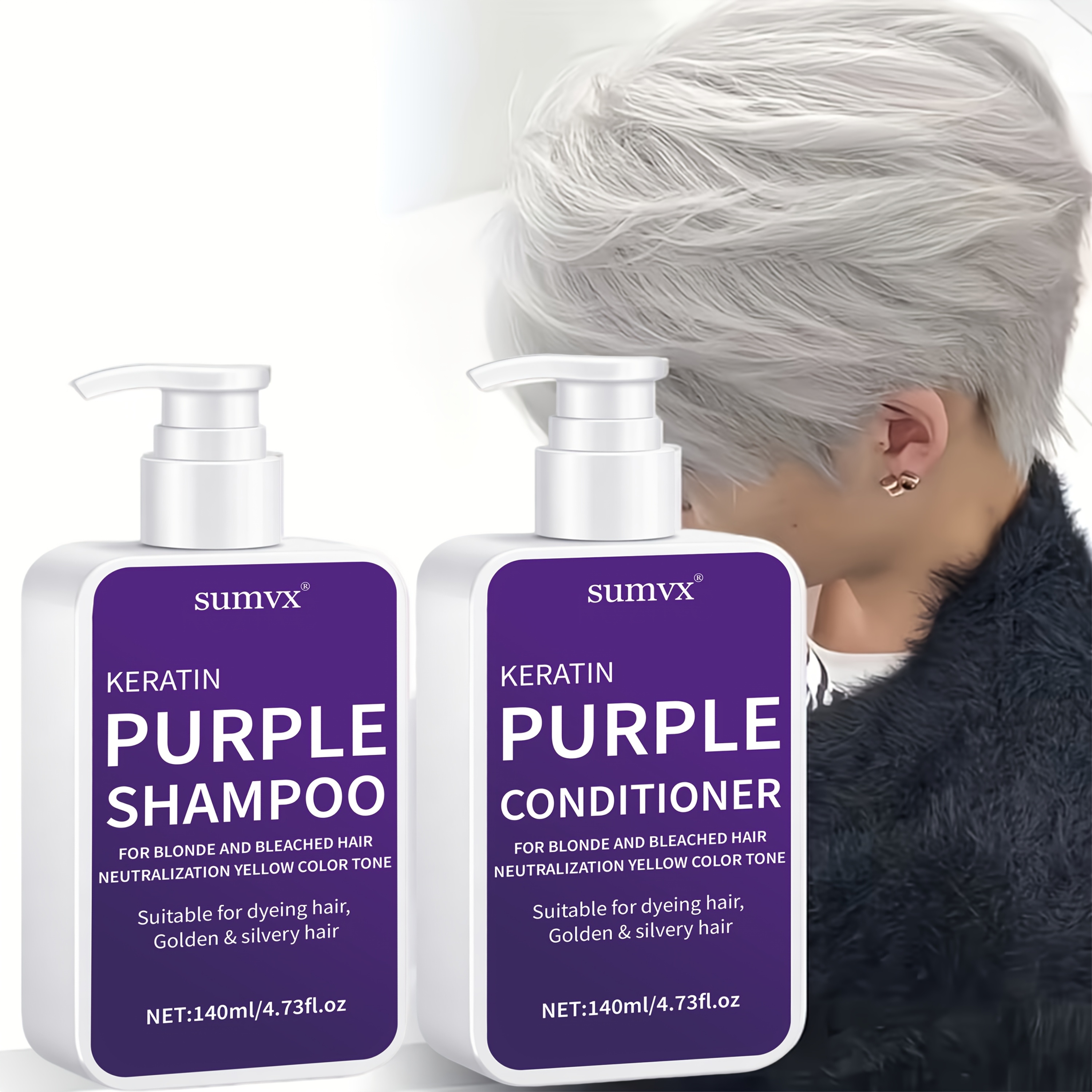 TEMU [color-locking And Anti-yellowing] Purple Shampoo And Conditioner 2pcs Set, . Designed To Color And Protect After Highlighting Or Bleaching. Suitable For Blonde, Platinum, Gray, And Silvery Hair