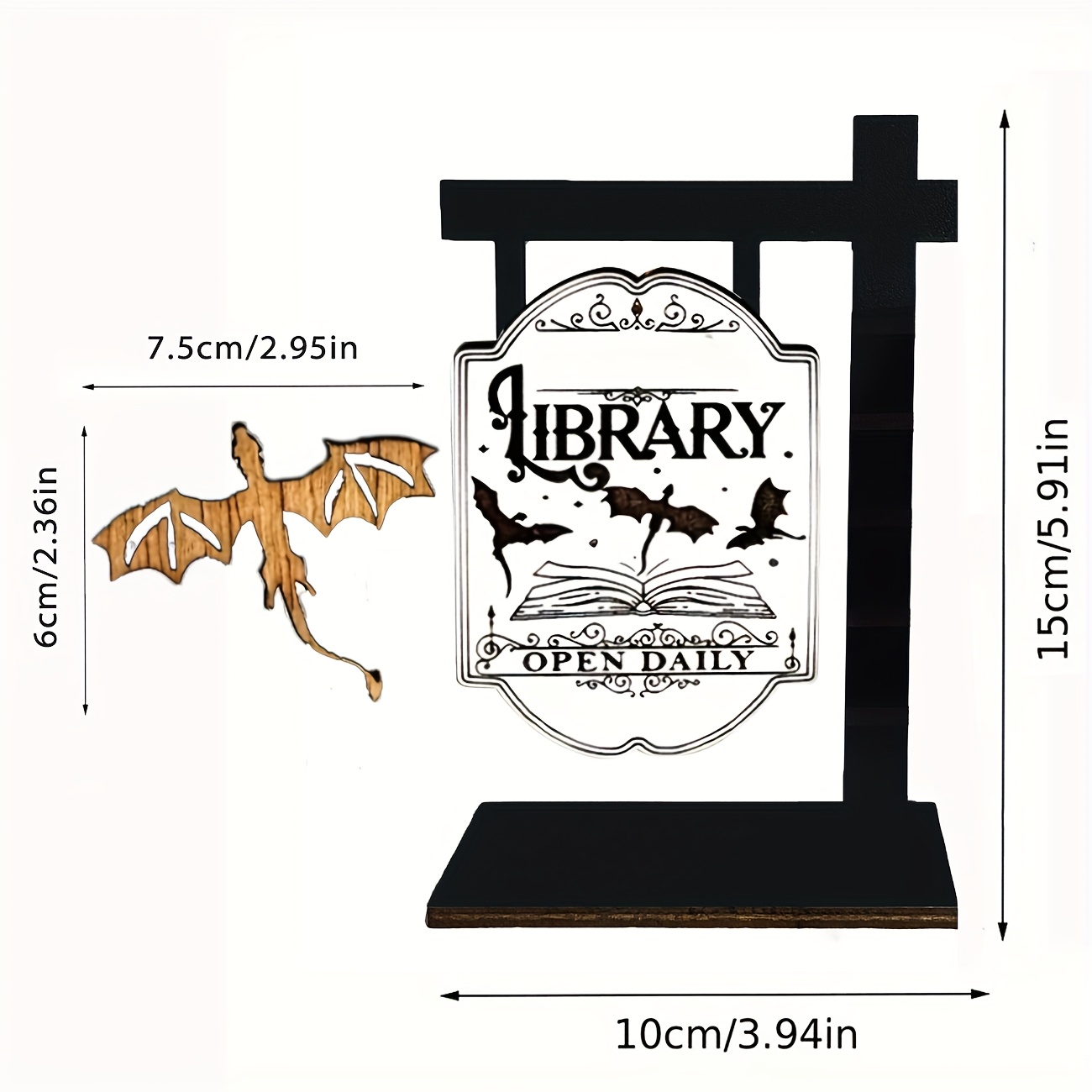 TEMU 3d Printed Wooden Bats & Dragons Fantasy Patterns Book Sign - Daily Open Mini Desktop Bats & Dragons Decorations, Halloween Home Office Shelf