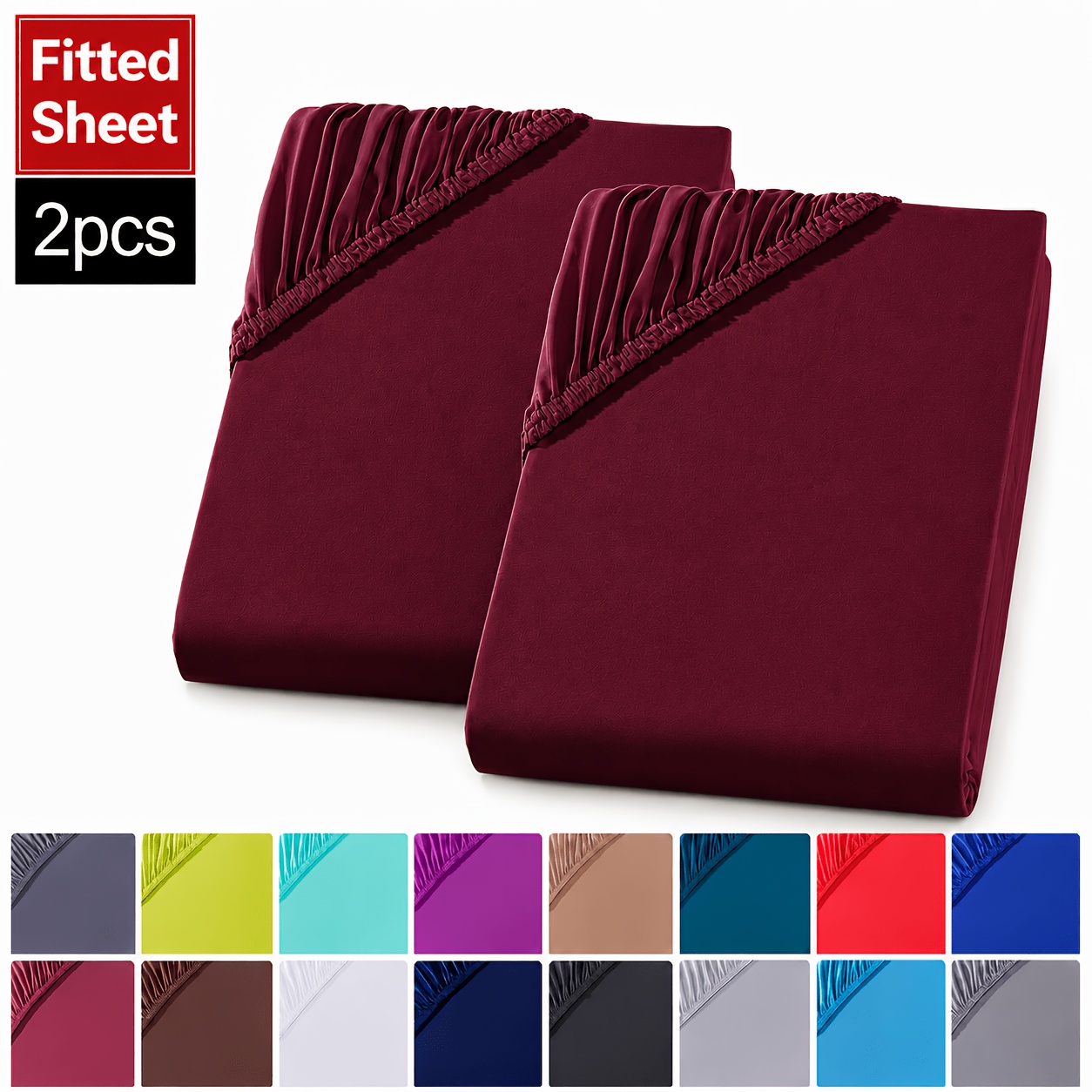 Image of 2pcs Cotton Fitted Sheet, Breathable & Sweat-wicking, Elastic Deep Pocket Mattress Cover, Wrinkle/fade/shrink Resistant, Washable Bed Cover For Hotel Dorm, Multi Sizes & Colors