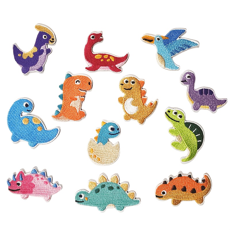 E-shop 12 Stk. bestickte Stoffaufkleber mit Dinosaurier-Muster, , , , Triceratops Dinosaurier-Serie Aufnäher, verspielte Kleidungsdekorationen |