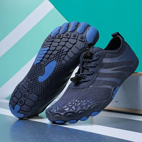 mens quick dry non slip shoes breathable low top outdoor shoes with secure lace closure lightweight fabric rubber sole for swimming surfing hiking fishing spring summer casual striped design