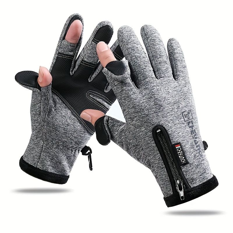 TEMU Touch Screen Winter Gloves - Warm, Non-slip, Windproof, Zipper Closure, Acrylic Material, Perfect For Skiing, Hiking & Outdoor Activities In Weather