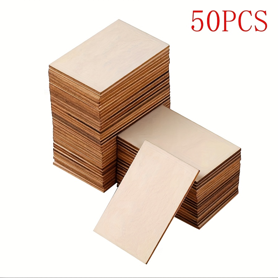Image of 50pcs Wood Slats/rectangular Wood - Wood Diy Craft Blanks For Coasters, Carving, Painting,, Carvings, Paintable Boards - Wood Slices For & New Year's Gifts (50pcs)
