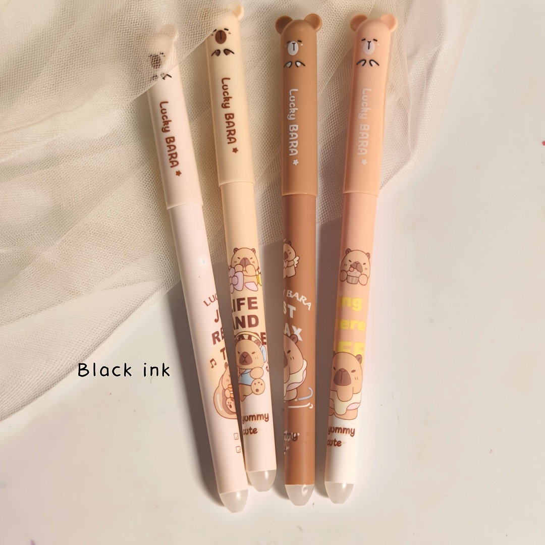 TEMU 4pcs Set - Creative Gel Pens With Fun Printed Designs And 0.35mm , Heat-sensitive Erasable Pens With Erasing, Pens For Student Calligraphy