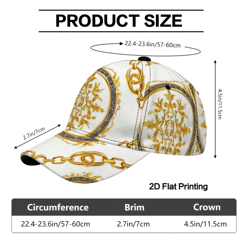 TEMU 1 pièce Chapeau de Soleil Léger pour Homme avec Design Médaille Baroque Dorée Adorable - Impression 2D Plate, Boucle Ajustable, Respirant pour