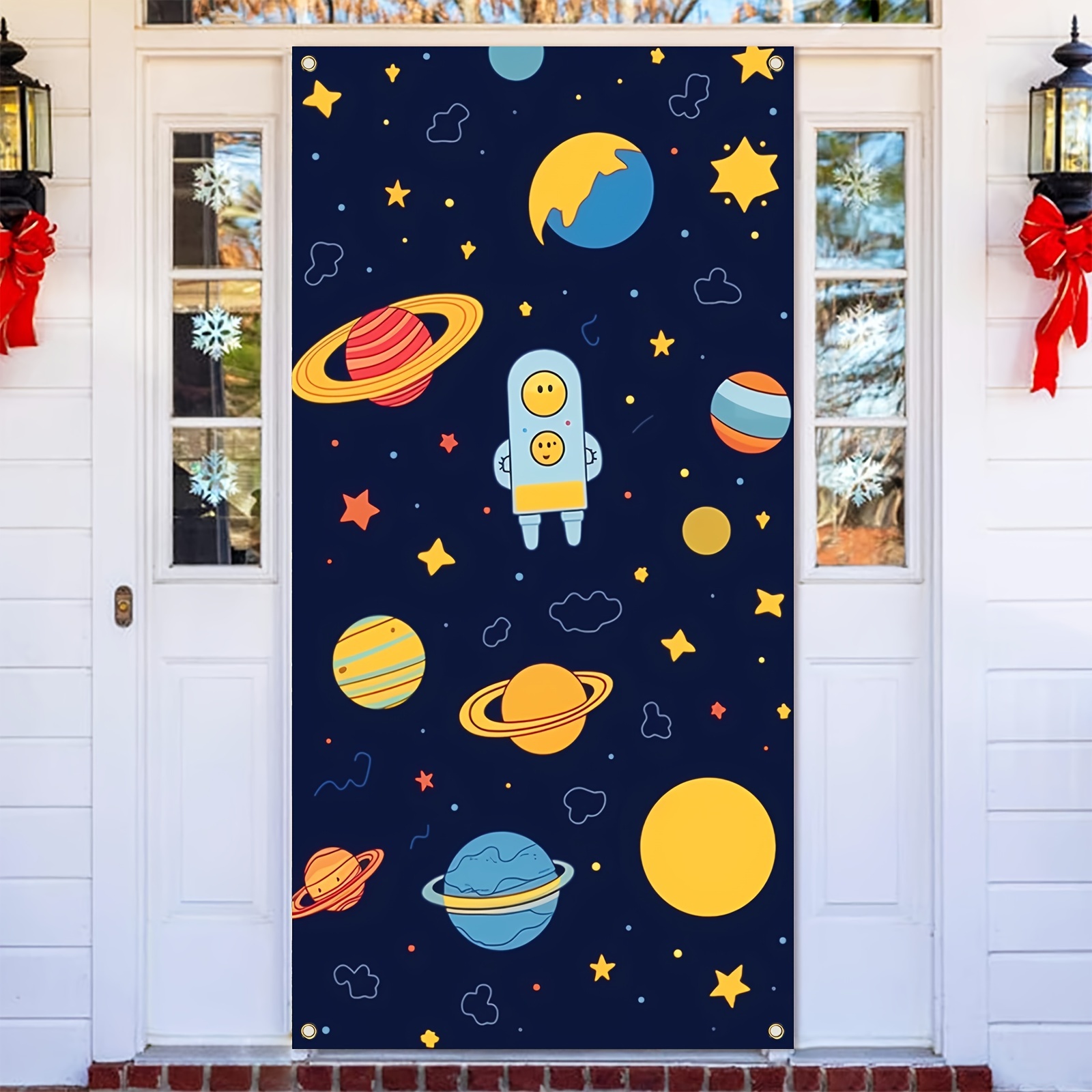 

1pc 70x35 Inch Space Door Cover Background Cartoon Outer Off Planet Starry Ship Boy Birthday Door Banner Party Backdrops Banner For Birthday Party Door Backdrop Decoration