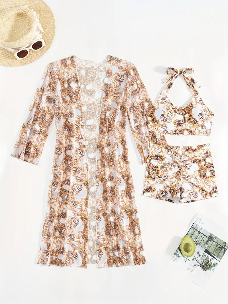 2025 new stylish bikini three piece set with cover up details 3