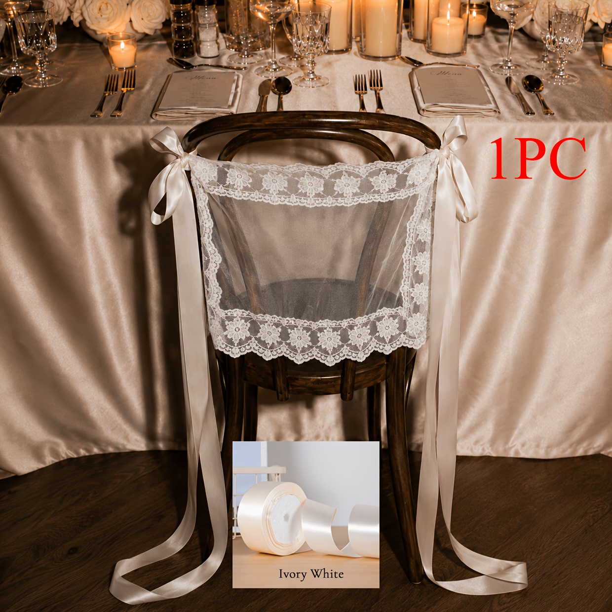 TEMU Wedding Lace Chair Back Signs Bride Groom Chair Covers With Satin Bow Ribbons For Reception Ceremony Decorations&halloween, School Christmas