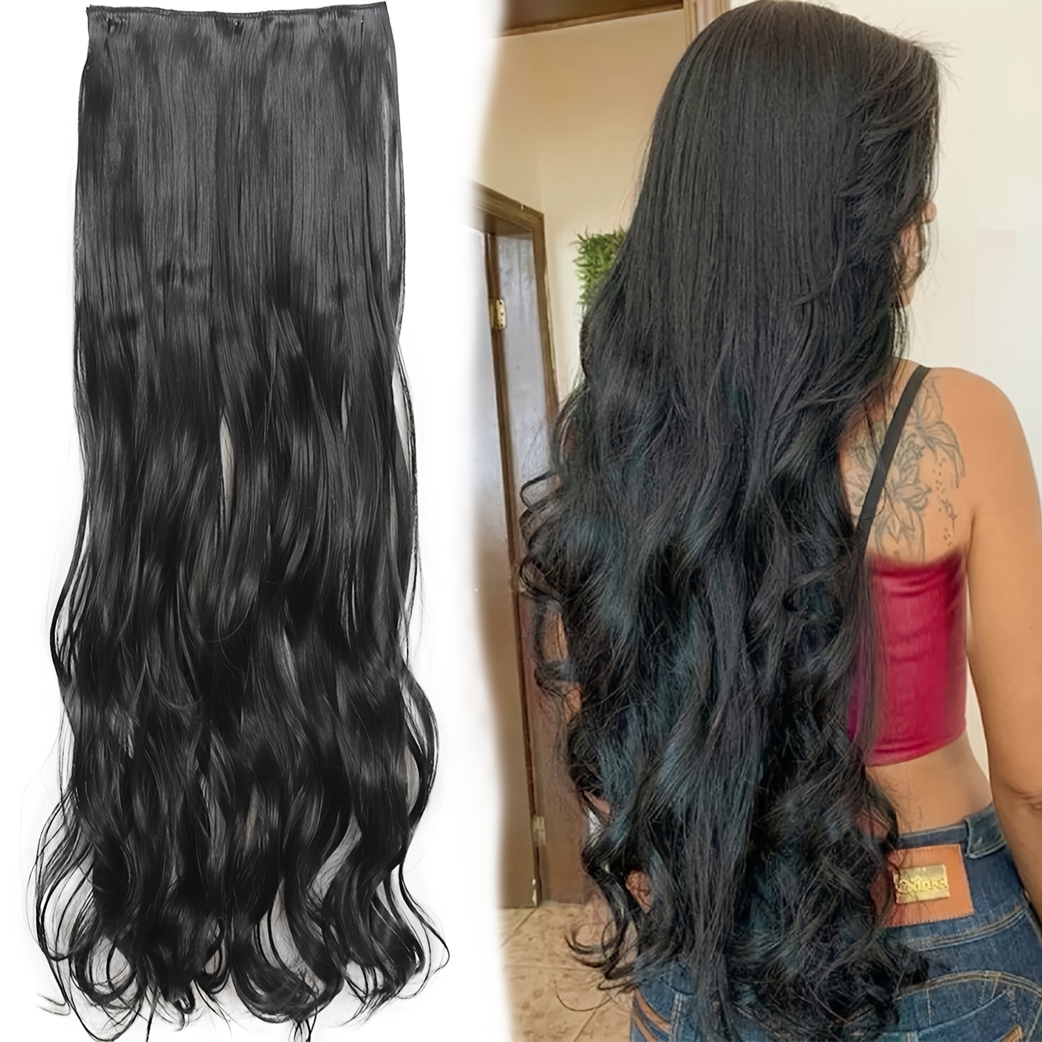 TEMU Extensions de cheveux longs et ondulés pour femmes, perruque en fibre synthétique de 81 cm (32 pouces), extensions de cheveux longs et ondulés,