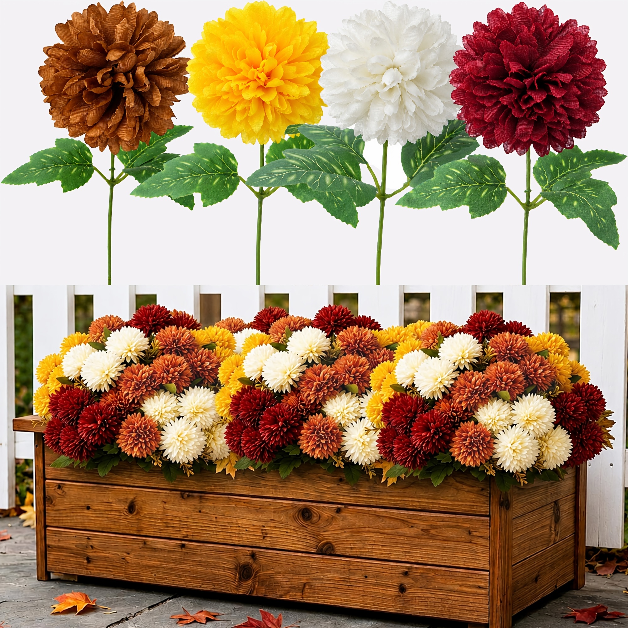 TEMU 4pcs Outdoor Autumn Simulation Chrysanthemums, Uv-resistant Material, Realistic And Non-fading; Suitable For Doorways, Gardens, Courtyards,