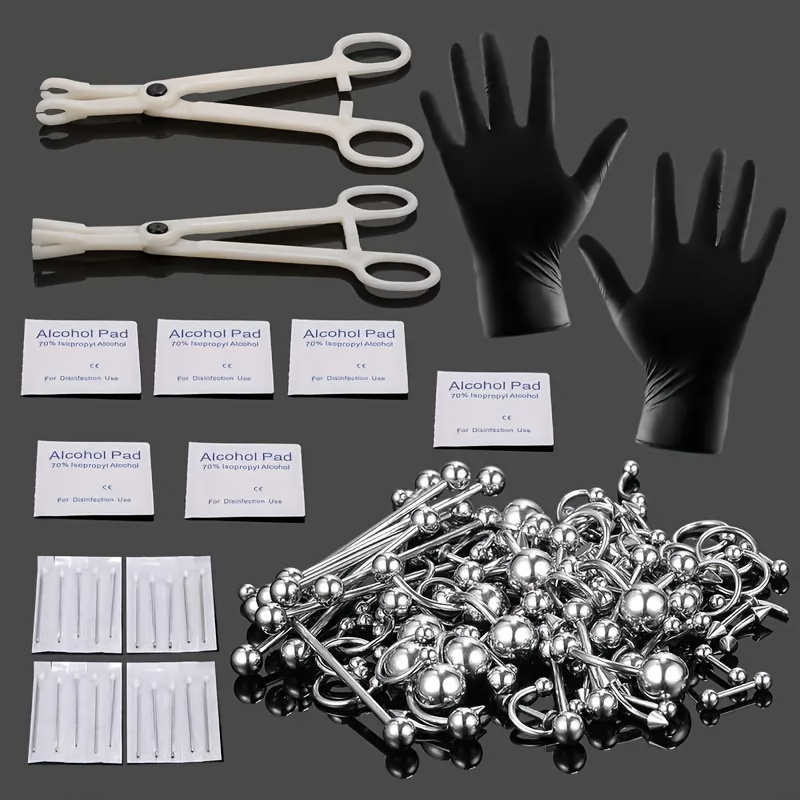 

84pcs Stainless Steel Piercing Set - Vacuum Electroplated Jewelry Kit For Nose, , Eyebrow, Ear Bone With Durable And Hypoallergenic Properties - Perfect For Professionals And Diy Enthusiasts