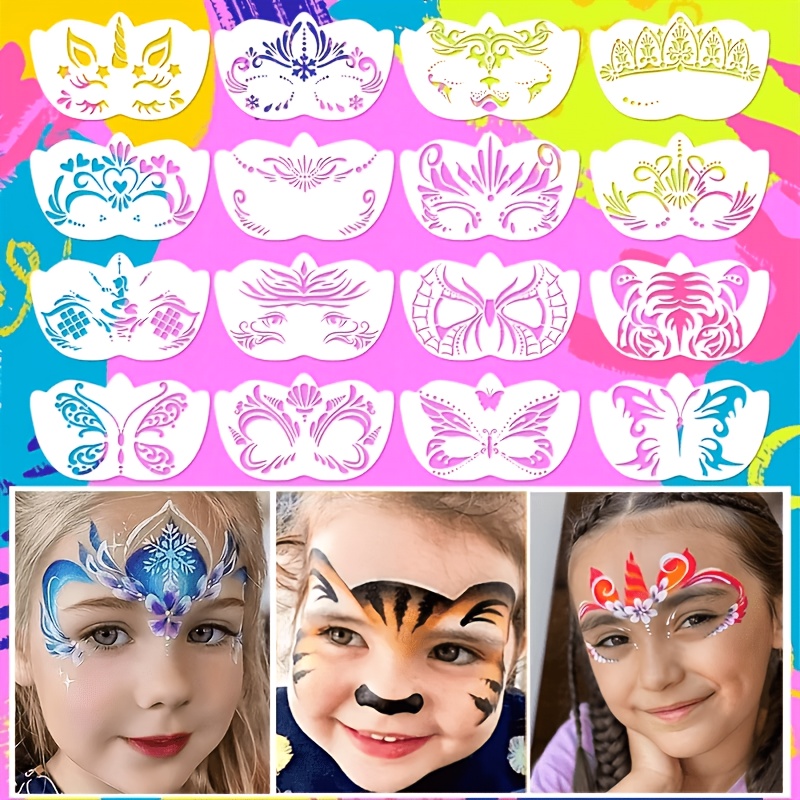 E-shop 1 Set/16 Blatt Bühnen Make-up Gesichtsmalerei Schablonen, Wiederverwendbare Schablone für Gesichtsmalerei, Perfektes Geschenk für Maskenball,
