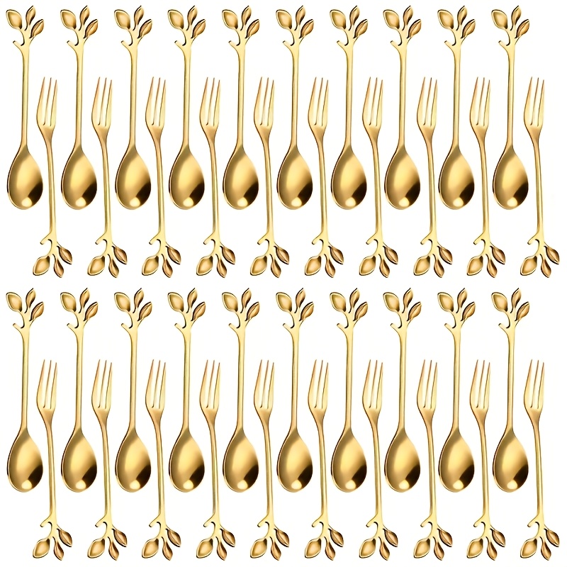 TEMU Ensemble de 40 cuillères et en acier inoxydable doré à motif de - Couverts de cuisine élégants, durables et réutilisables - Ustensiles stylés