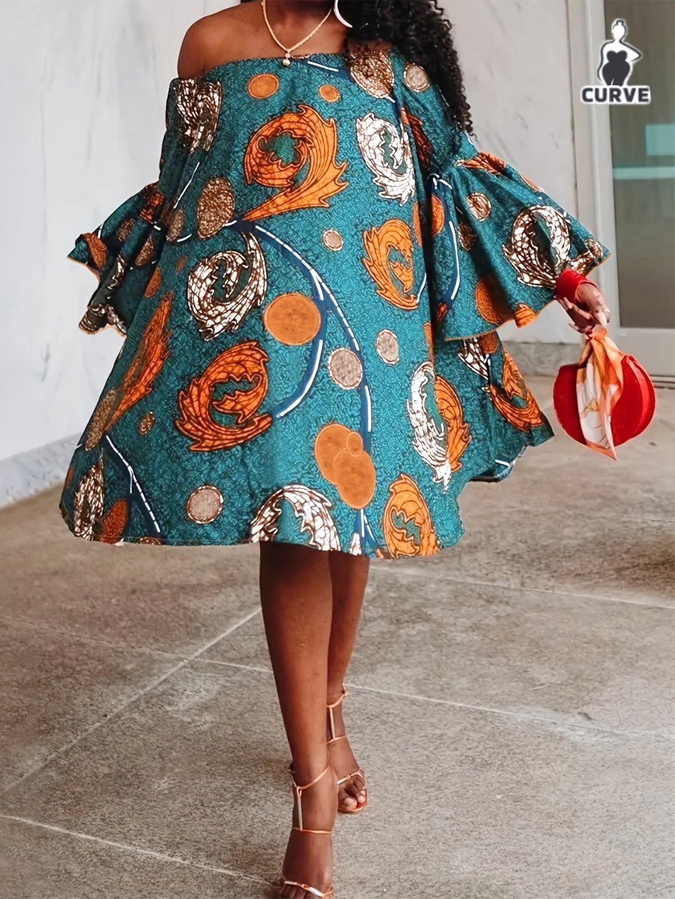 plus size elegant shoulder ruffle sleeve maxi dress abstract - Temu  Mauritius