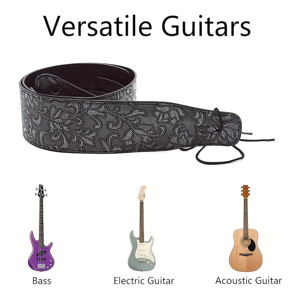 Premium Faux Leather Guitar Strap - Adjustable 129.54cm-149.86cm, Durable & Embossed Design with Floral Patterns or Crocodile Texture, Ideal for Acoustic, Electric & Bass Guitars - Available in Multiple Colors, Guitar Accessories