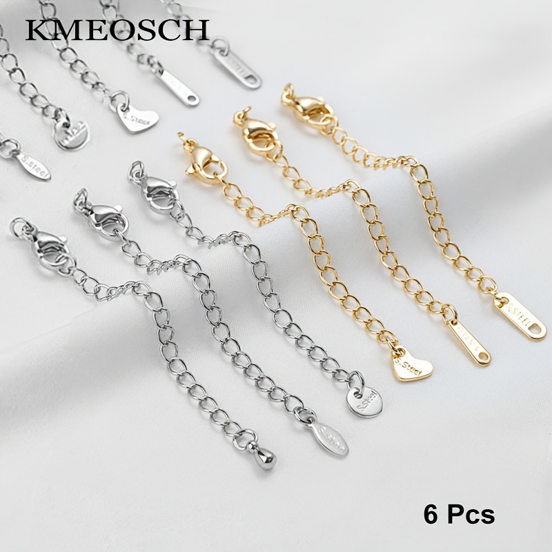 TEMU 6pcs Stainless Steel Necklace Extender Chains - Adjustable & Durable Jewelry Extenders For Bracelets, Necklaces, Anklets - 6 Styles In Golden &