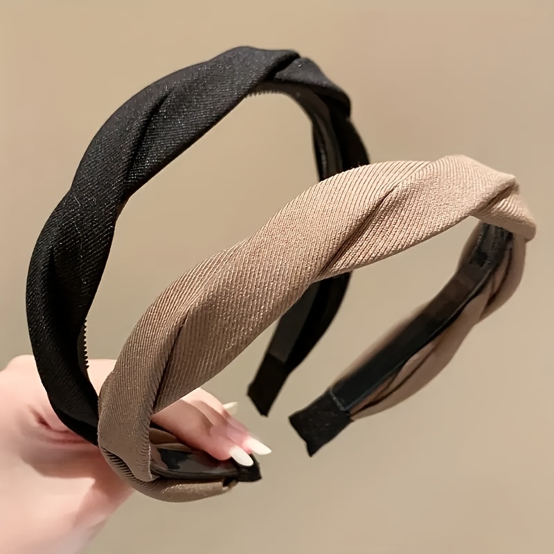 E-shop 2 Elegante Retro Haarreifen in Unifarben - Modische runde Haarreifen, rutschfestes Design, geeignet für Styling und Gesichtswäsche,