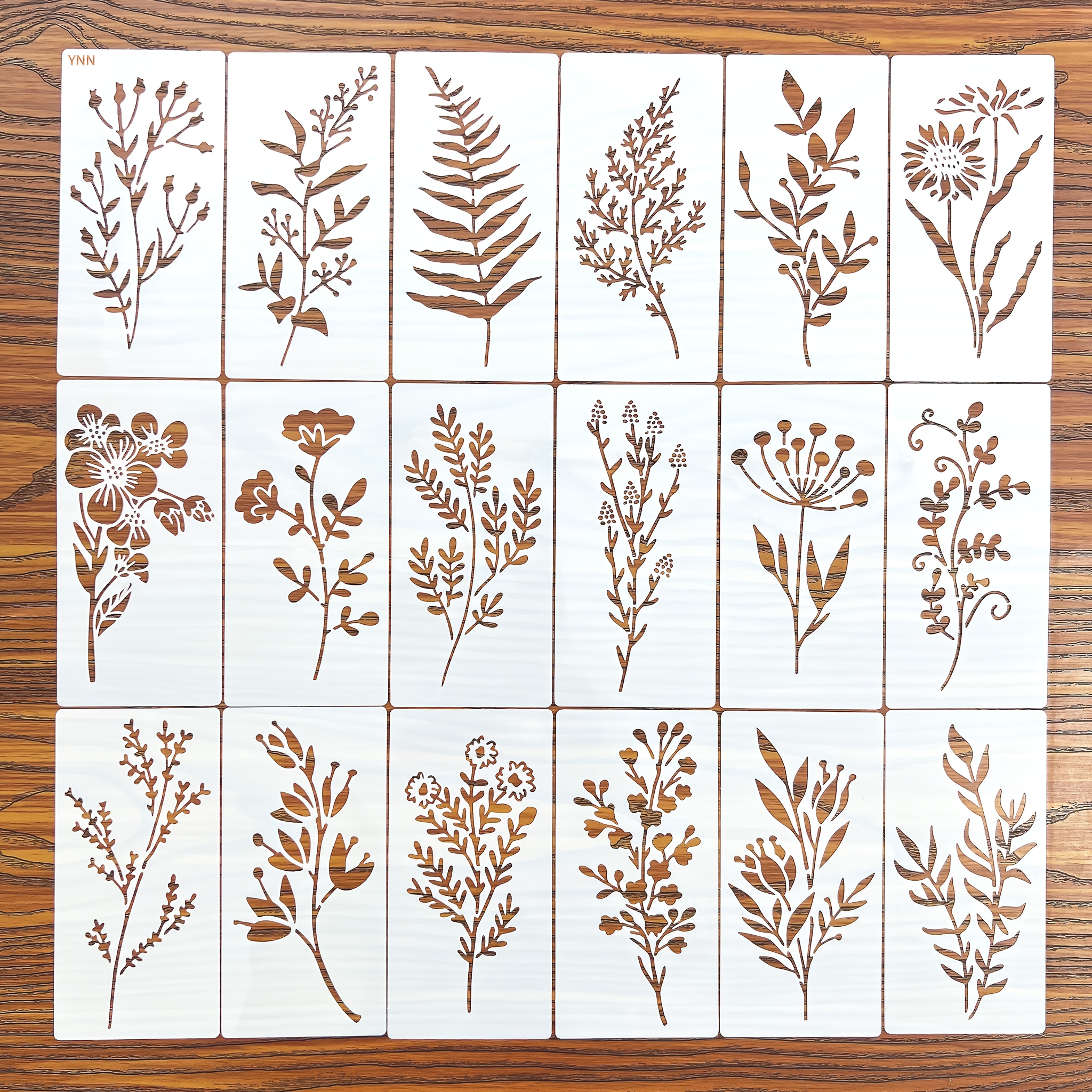 Image of Ynn 18pcs Floral Painting Stencils, Reusable Plastic Templates For Fabric, Paper - Craft Supplies For Spray Painting And Doodling