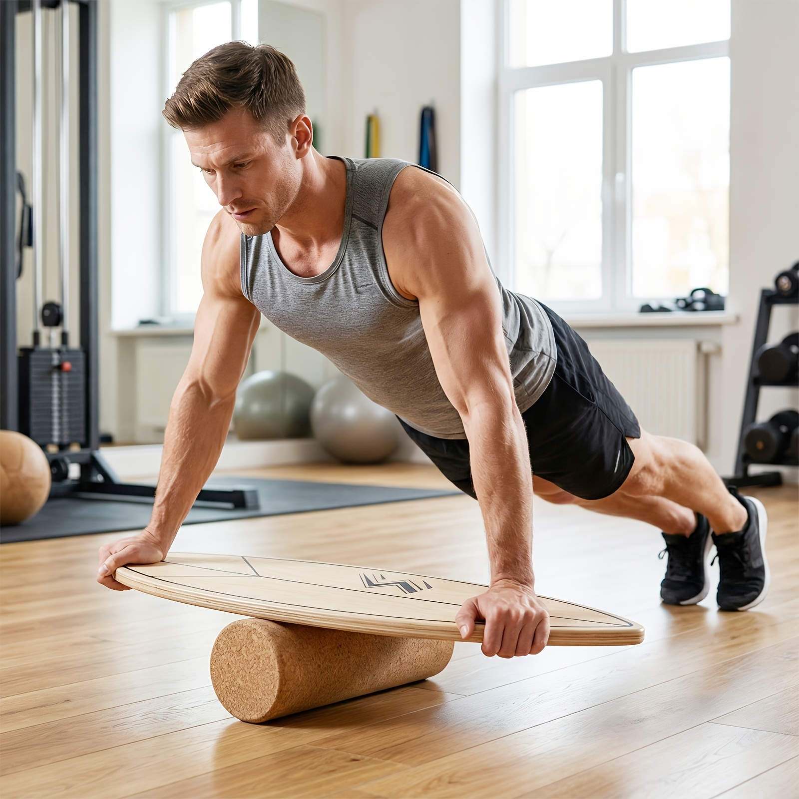 Image of Wooden Balance Board Trainer With Cork Roller, 11-ply Wood, 77 Cm Advanced Wobble Board For Surfing Skateboarding Snowboard Ice Hockey Training, Improve And Stability