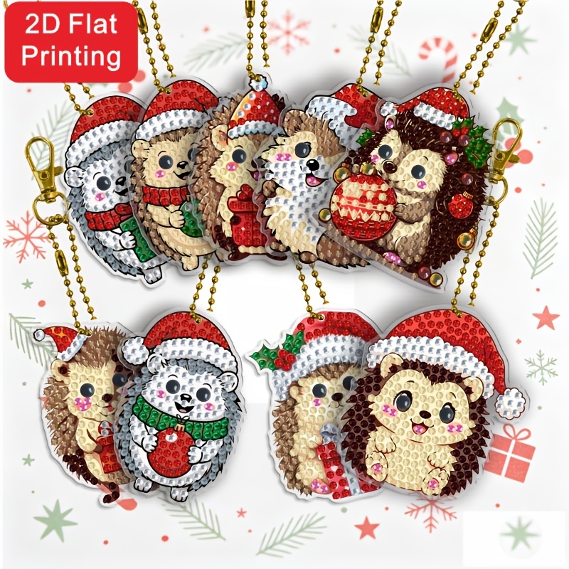 TEMU Set da 9 pezzi con stampa 2D/piatta, set di portachiavi dipinti a con completo a specchio con di Natale, per adulti, lavoretti creativi fai da