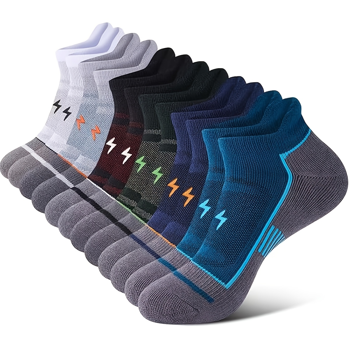 TEMU 6 Pairs Unisex Athletic Ankle Socks, Breathable Mesh Lightning Graphic Short Socks, Sweat Absorbent Cushioned Support Running Gym Workout Sports