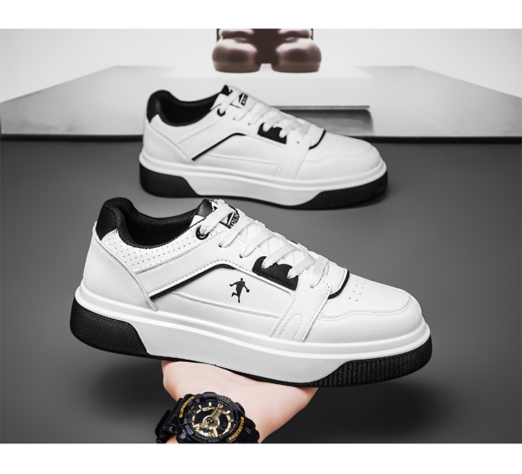 Trendy and Versatile Sports and Leisure Bread Board Shoes for Men | Autumn New Styles for Teenagers, Thick Soled Height Increasing White Shoes, Low Top, Fabric Upper, PVC Sole, Lace Closure, AOPLUS Brand