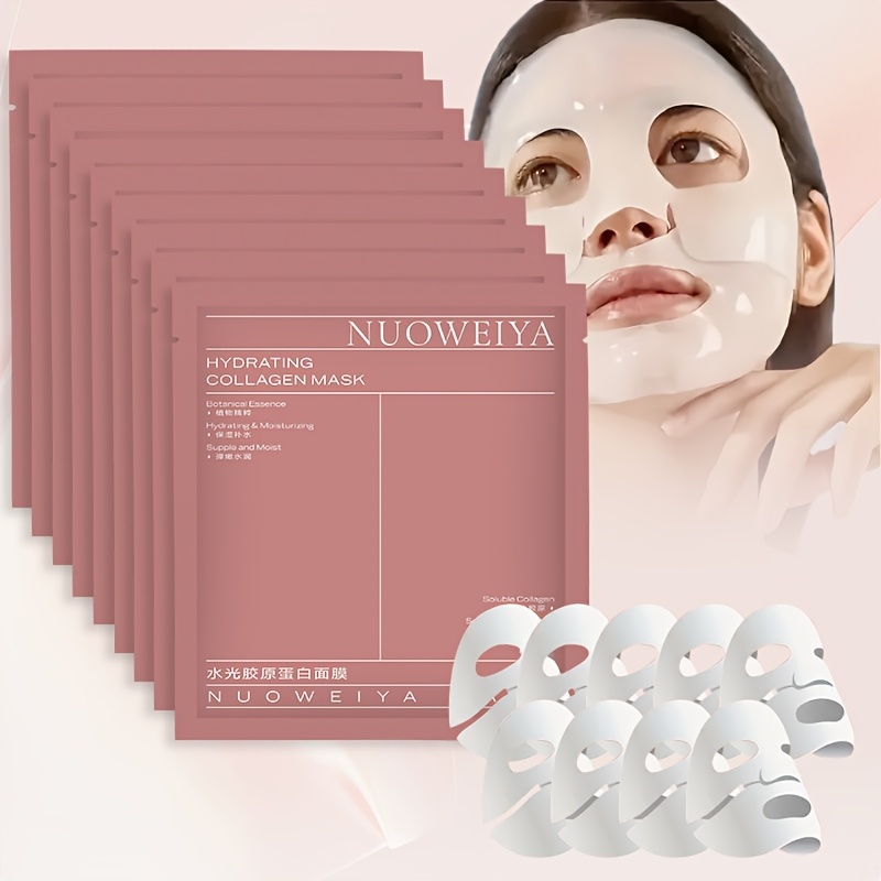 Image of Korean 9pcs Collagen Tightening Hydrating Mask, Moisturizes Light Beige, Makes Face And Rich In , Provides Facial Care With Collagen Mask