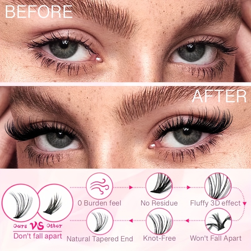 200 640pcs diy eyelash extension kit featuring individual lashes clusters with of 9 16mm lengths in 30d 40d and 50d this kit cluster lash seal and applicator making it a stunning gift set Product details 1