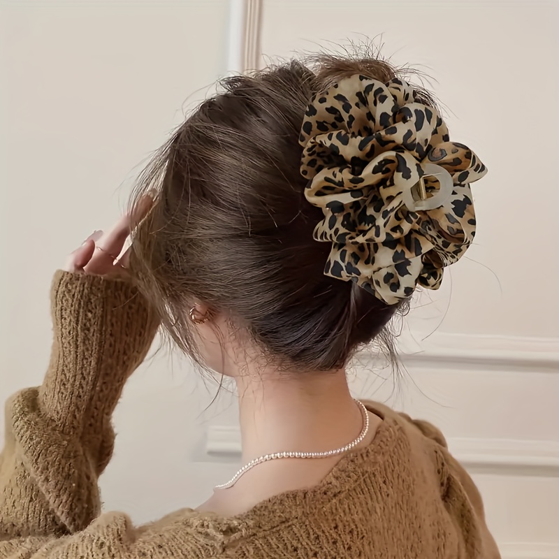 E-shop Neuer Vintage-Scrunchie mit Leopardenmuster, hochwertige , vielseitiges Haar-Accessoire für hohe Pferdeschwänze Dutts