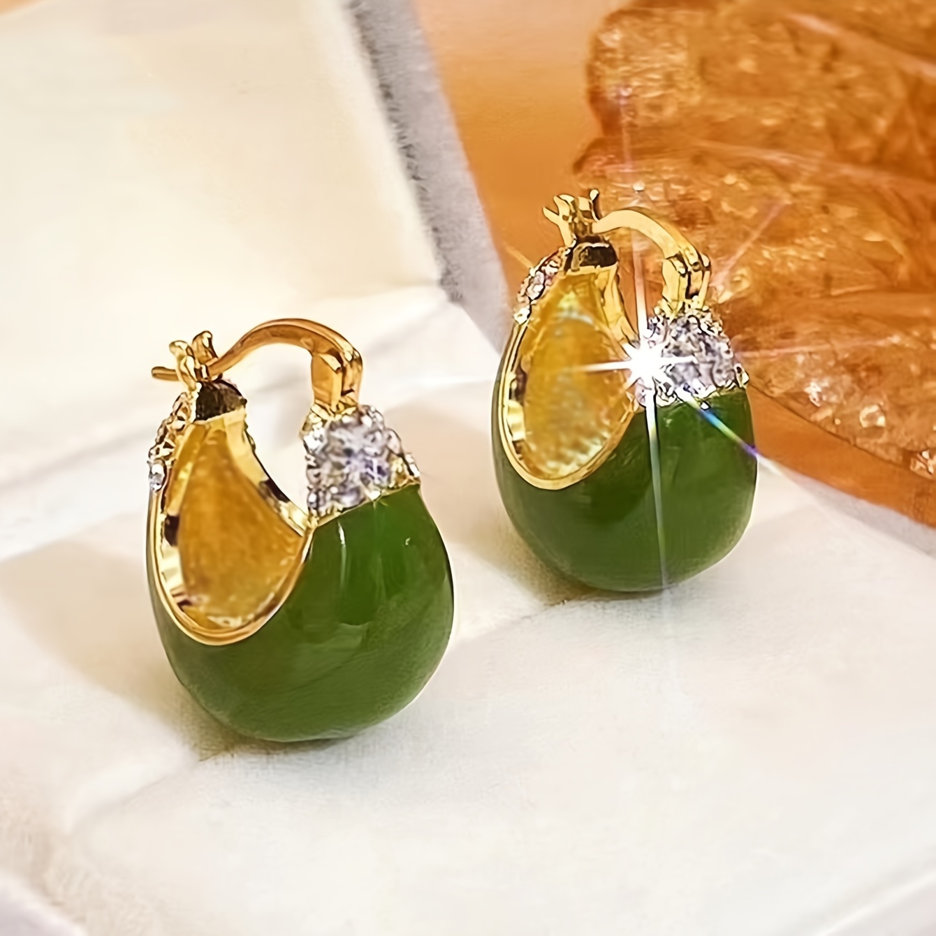 

1 Pair Of Elegant Green Teardrop Oil Drop Earrings With Rhinestone Accents, Vintage & Minimalist Style, Women's Fashion Jewelry