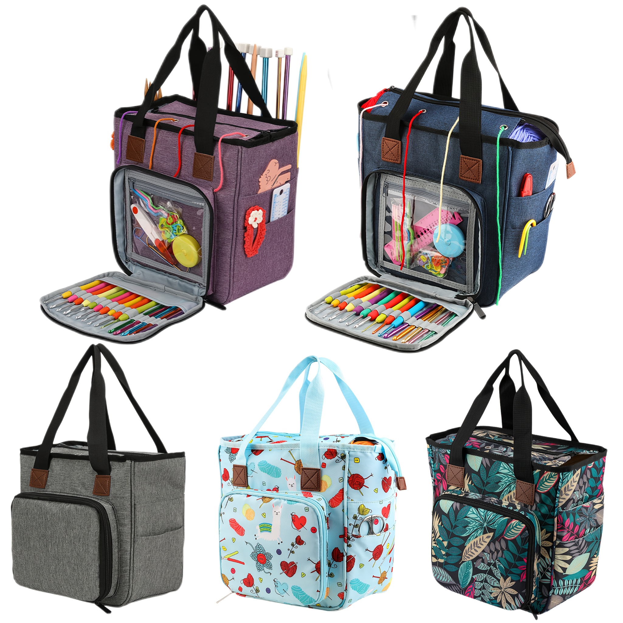   huge yarn storage organizer bag travel knitting bag large capacity crochet bags for unfinished project crochet hooks knitting needles   yarn great knitting crochet supplies yarn storage