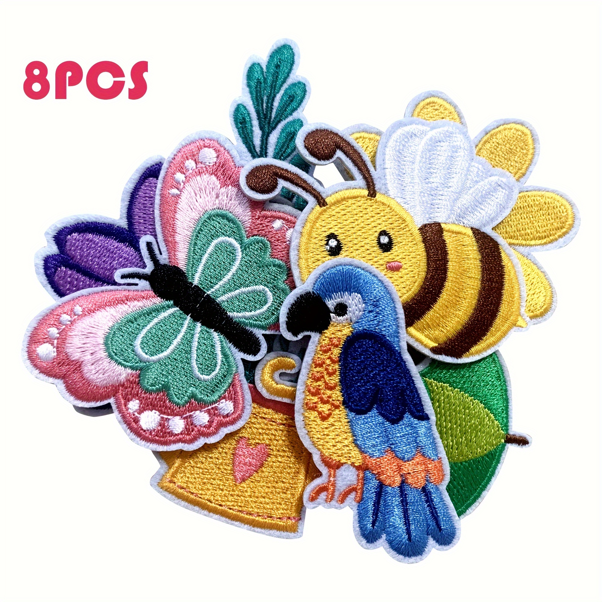 

8pcs Iron-on Embroidered Patches – Vibrant Bee, & Flower Designs For & Accessories