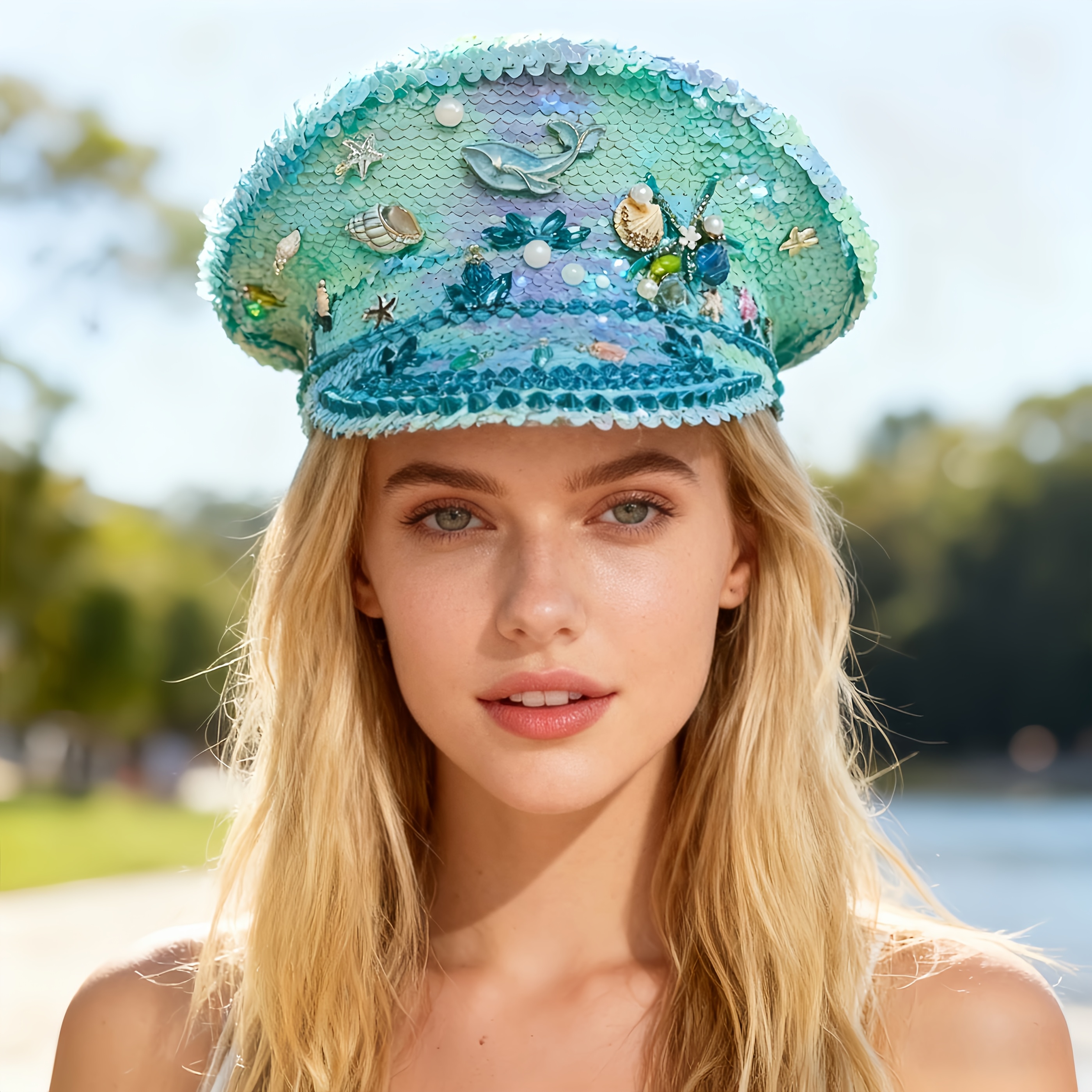 blue sequin captain hat punk rivet - Temu United Arab Emirates display picture 3