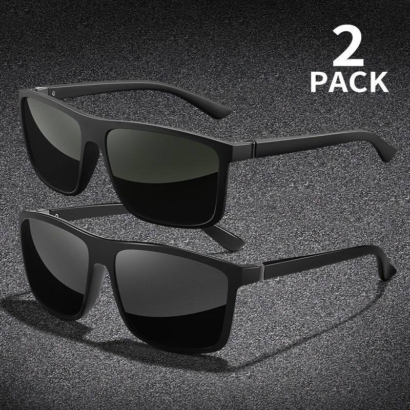 Image of 2-pair Pack New Retro Men's Trendy Square Frame Sunglasses, For Daily Casual Wear