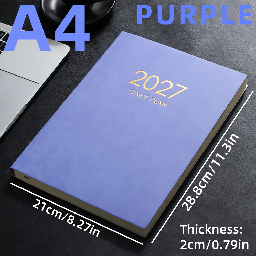TEMU Carnet Calendrier Anglais Épaissi Format A4 Grand 2027, Produit 12 Mois avec 180 Feuilles/360 Pages pour la Planification et Quotidienne sur 365