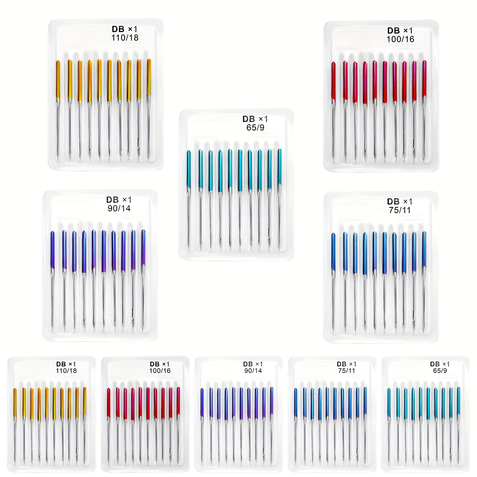 TEMU 100pcs Durable Sewing Needles, Multicolored Industrial Sewing Machine Needles, Anti-jump Needle For Elastic Stretch Fabrics, 65/9, 75/11, 90/14,