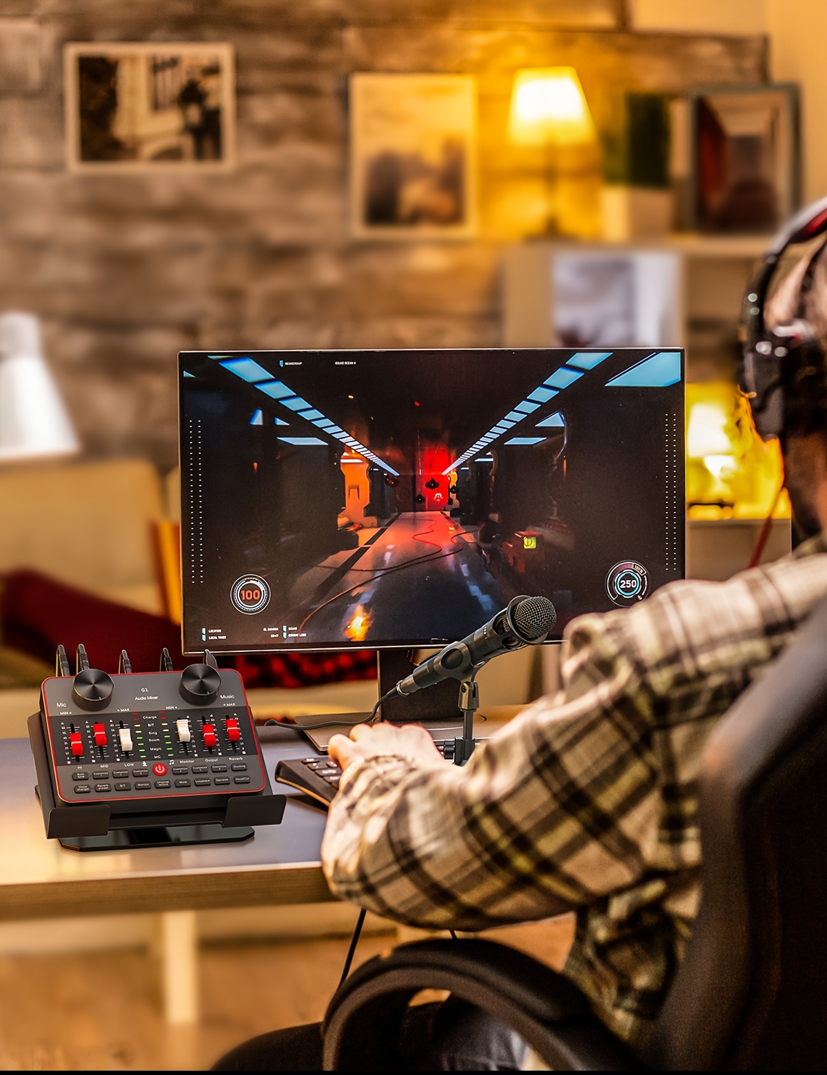 Podcast Equipment Bundle, All-in-One Audio Interface DJ Mixer with 2 Condenser Microphones, Recording Studio Kit Live Sound Card for Singing Broadcast, Live Streaming, Gaming